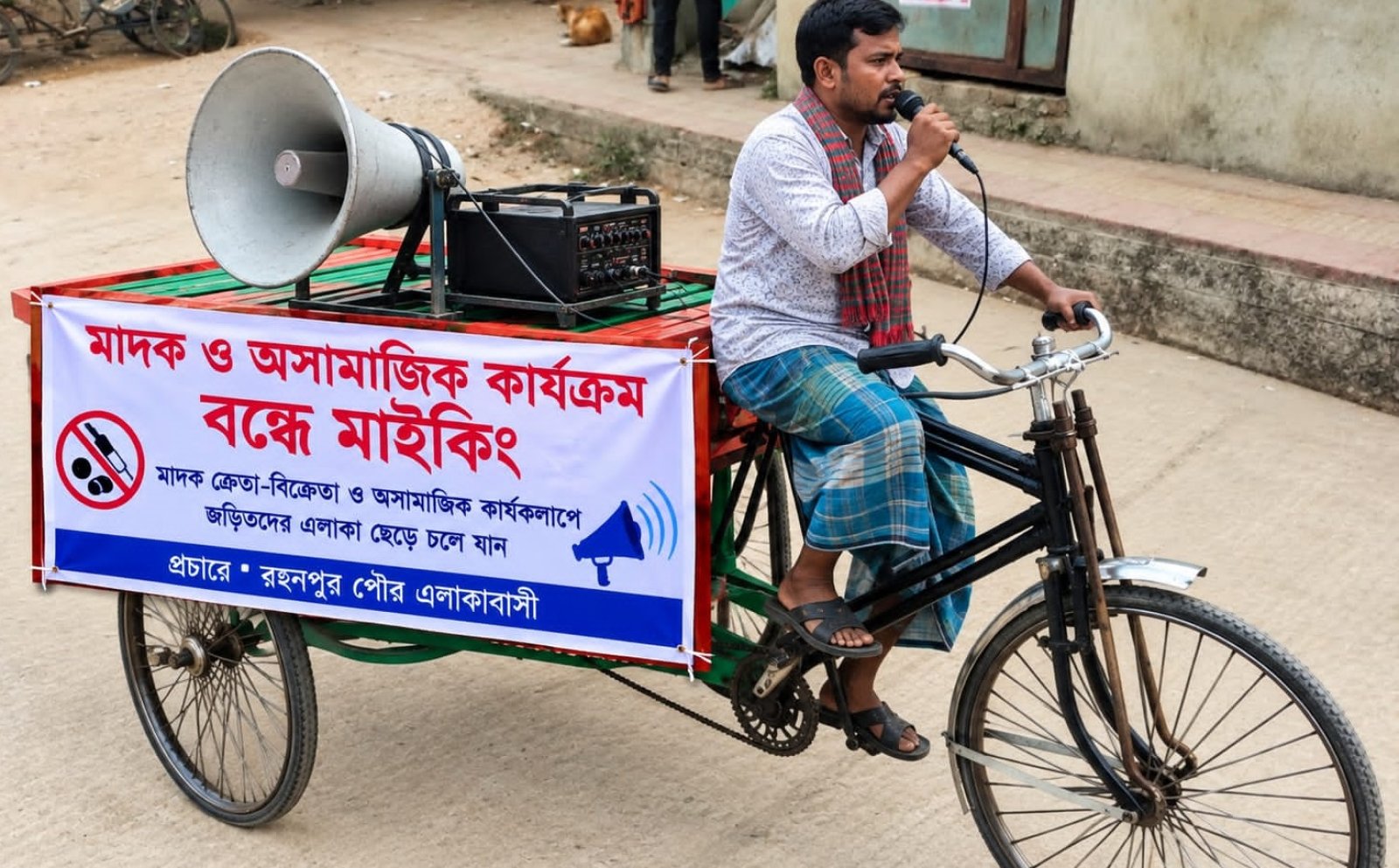 মাদক ও অসামাজিক কার্যক্রম বন্ধে রহনপুরে দিনভর মাইকিং